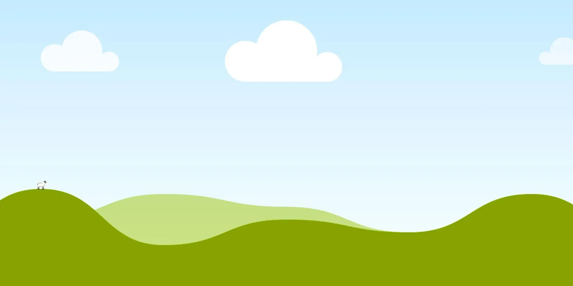 This image is a royalty-free vector illustration commonly used as a cartoon landscape background. It features rolling green hills under a blue sky with white clouds.